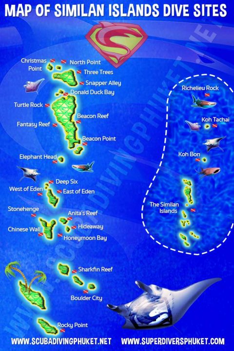 Map Of Similan Islands Dive Sites | Super Divers Phuket Dive Center