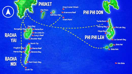 Map of Phuket scuba diving sites