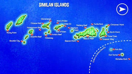Map of Similan Islands scuba diving sites